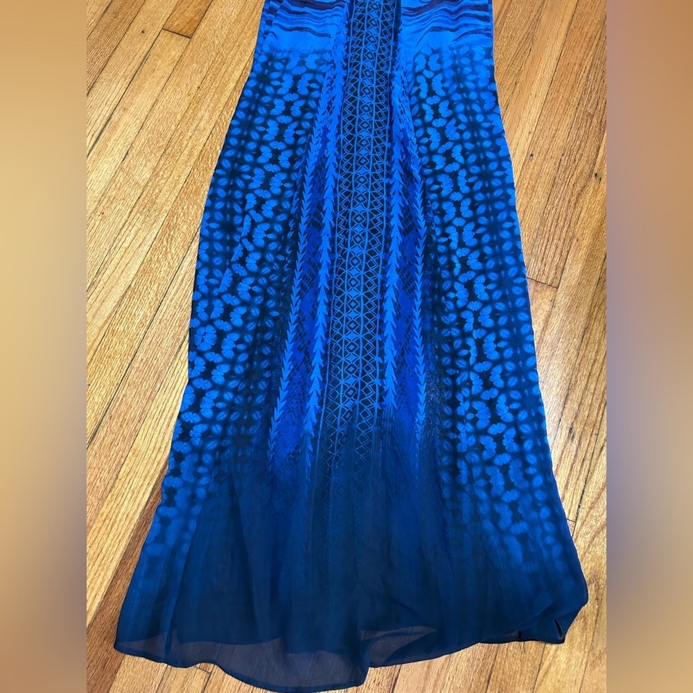 Express Blue Sheer Geometric Printed Sleeveless V Neck Maxi Dress Y2K - Picture 11 of 13